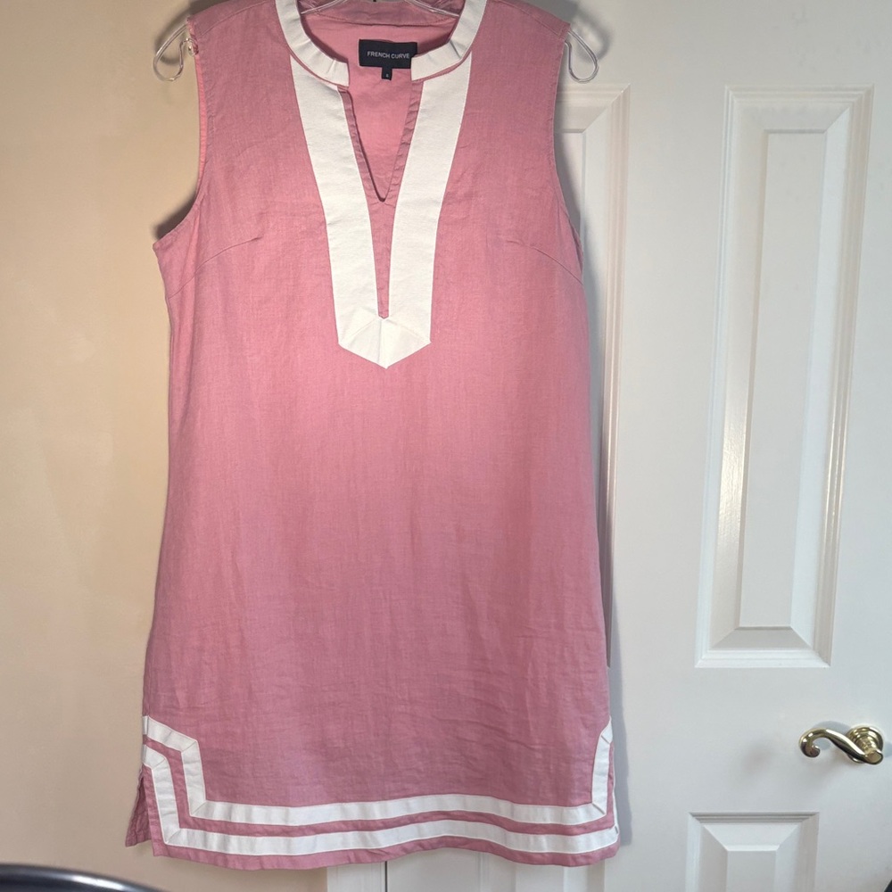 French Connection 100% Linen Dress with Cream Trim - Never Worn